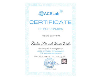 Certificación por ACELab participación en Data recovery Technologies for nand based drives